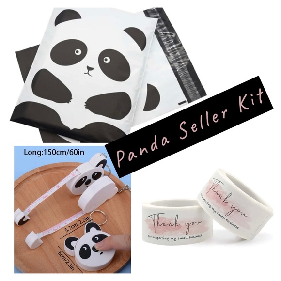 Panda 🐼 Seller Kit w/10 Poly mailers, 120 ThankYou stickers, & Measuring tape - Picture 1 of 4